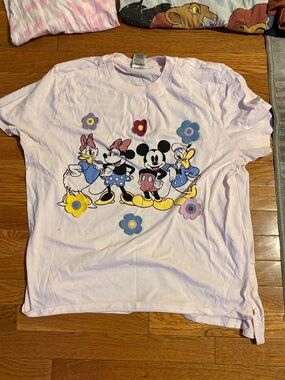Disney Pink Short Sleeve Tee with Mickey & Friends Floral Appliqués